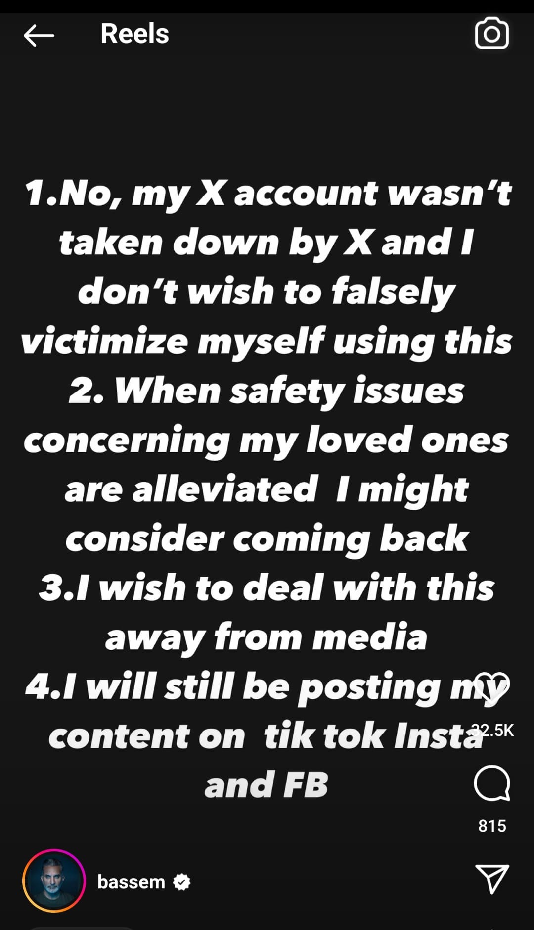 پست جدید باسم یوسف در مورد غیرفعال شدن حسابش در اکس