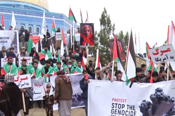 شماری از حامیان طالبان در کابل بار دیگر علیه حملات اسرائيل به نوار غزه تظاهرات کردند