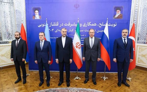 وزیر خارجه روسیه برای شرکت در نشستی درباره روابط ارمنستان و آذربایجان وارد تهران شد