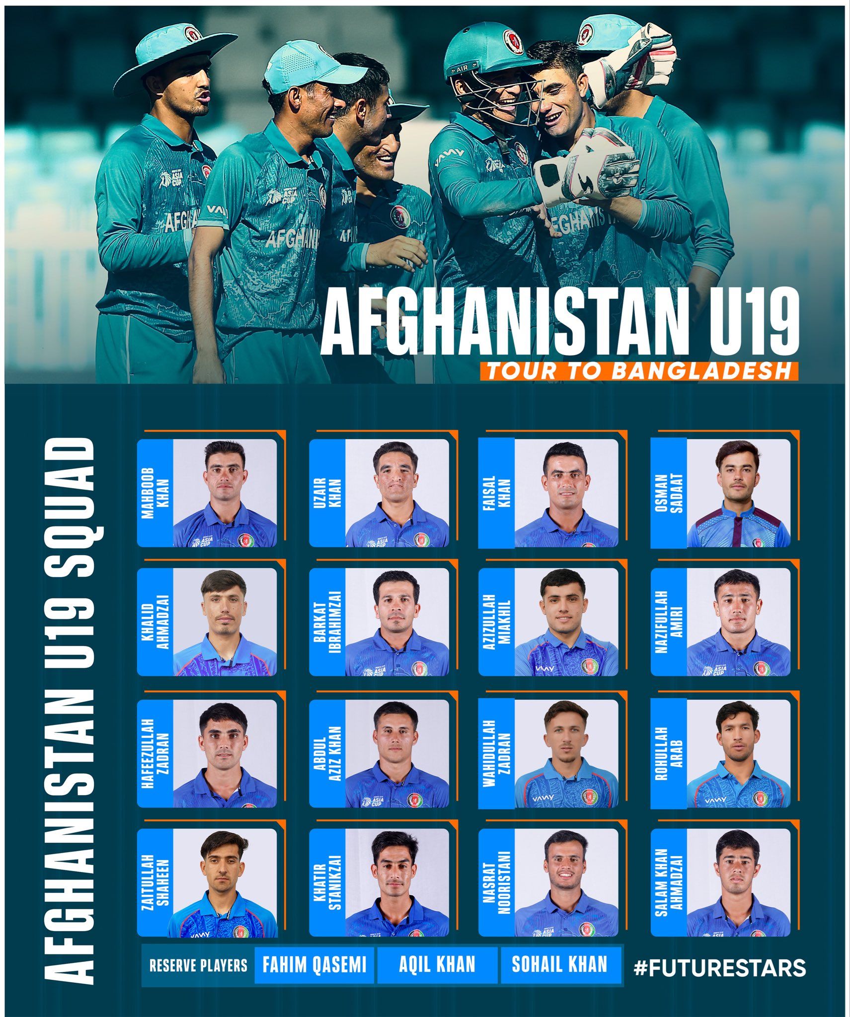 د افغانستان د ۱۹‌کلنو کرېکټ ملي لوبډله له بنګله‌دېش سره پنځه یو ورځنۍ لوبې لري