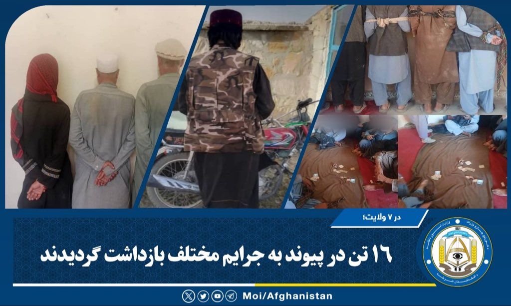  طالبانو په بېلابېلو ولایتونو کې د جنايي جرمونو په تور د ۱۷ کسانو د نیولو خبر ورکړی