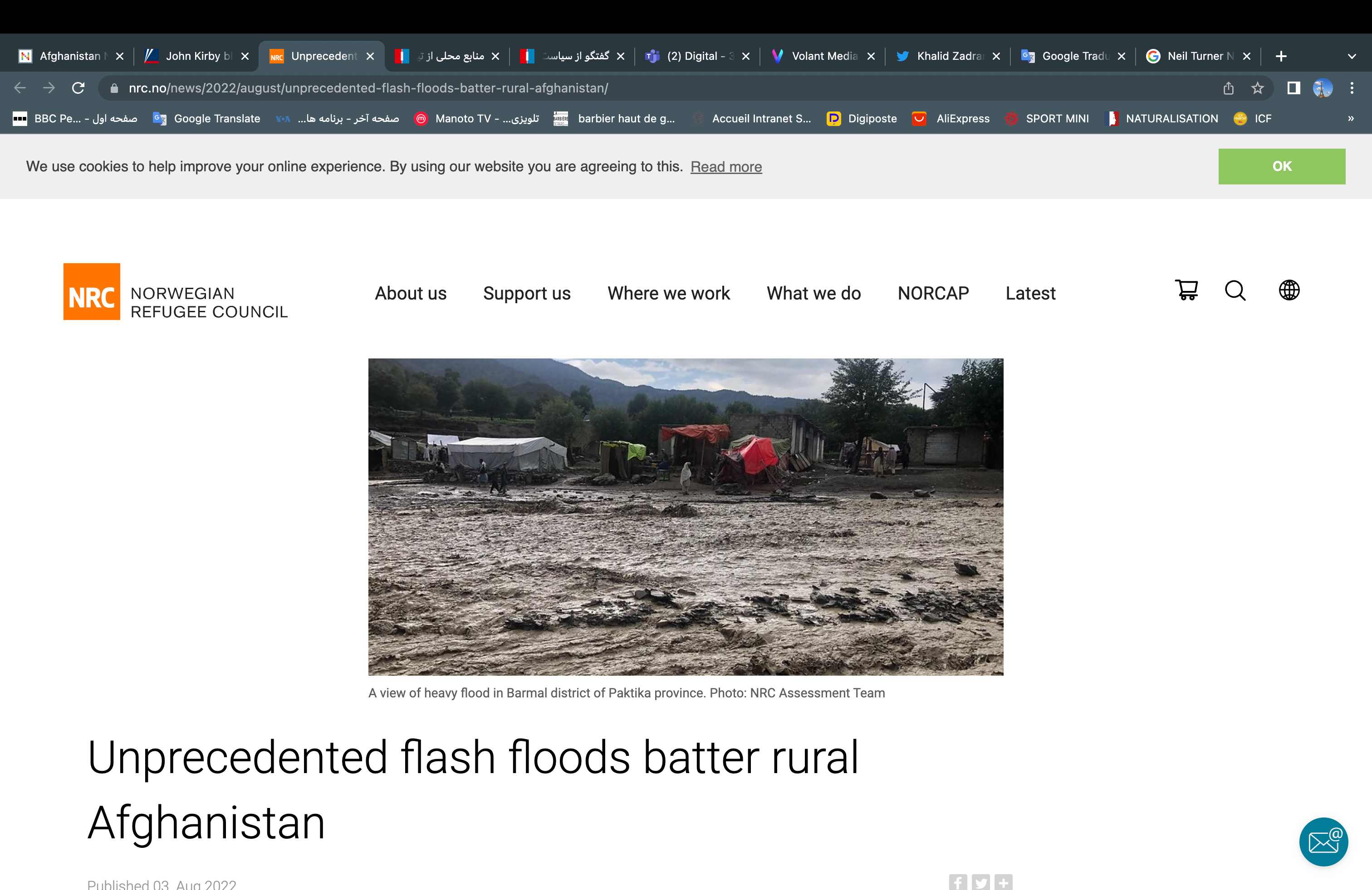 شورای پناهندگان ناروی از موج فقر و آوارگی به دلیل سیلاب‌ها در افغانستان ابراز نگرانی کرد