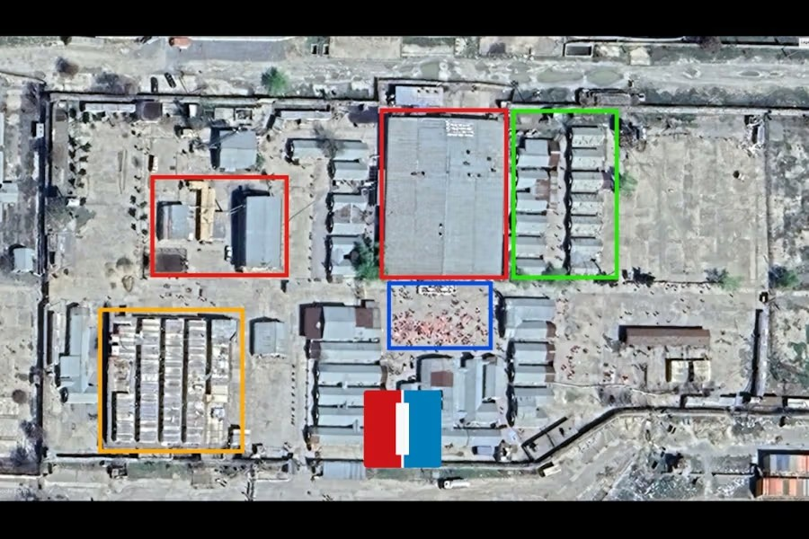 د امید درملنې مرکز خوړنځی، خوبخونه او د ساتونکو خونه په سره رنګ نښه شوي، او د امید کاري خونه په نارنجي رنګ ښودل شوې ده، له برید څخه مخکې انځورونه.