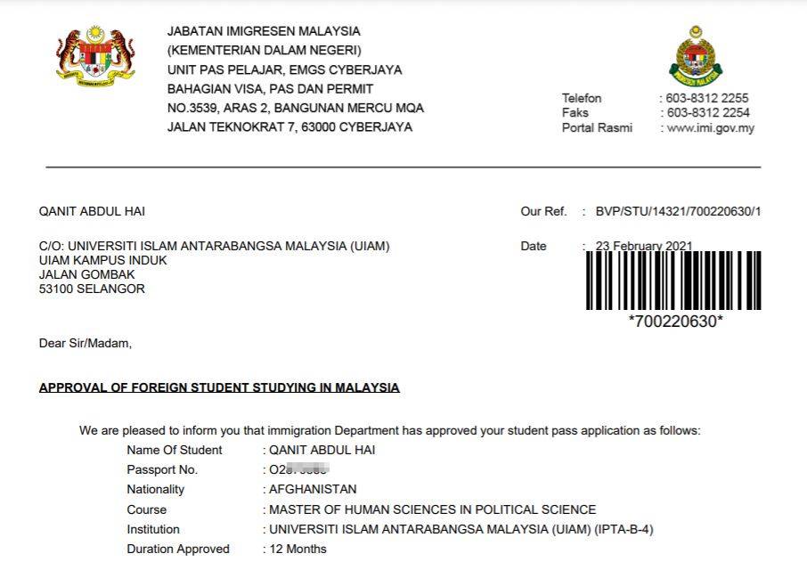 ویزای دانشجویی آقای قانت در مالزیا
