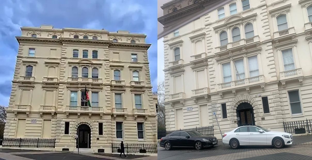 لندن کې د افغانستان د سفارت له ودانۍ نه ملي بیرغ لرې شوی