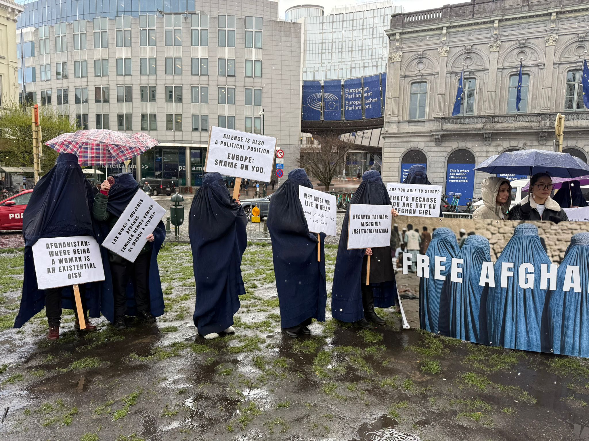 اروپايي پارلمان مخې ته د افغان مېرمنو لاریون: د نجونو پر زده‌کړه بندیز دې پای ته ورسېږي