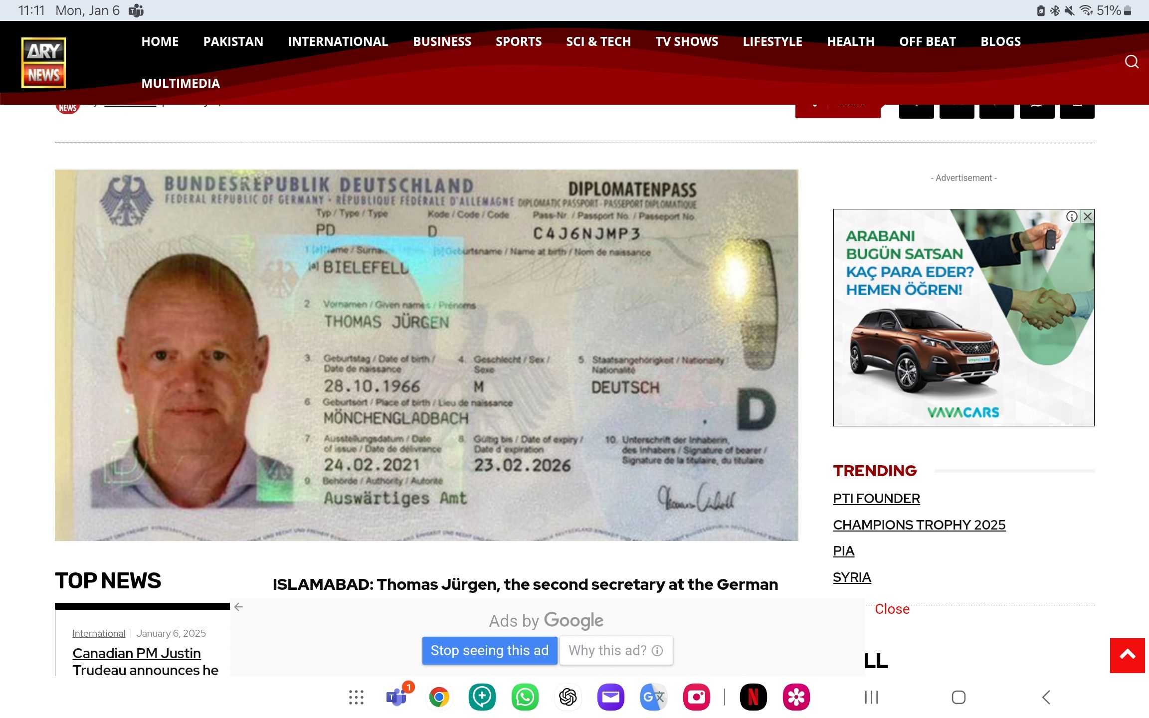 جسد یک دیپلومات آلمانی در آپارتمانی در اسلام‌آباد پیدا شد