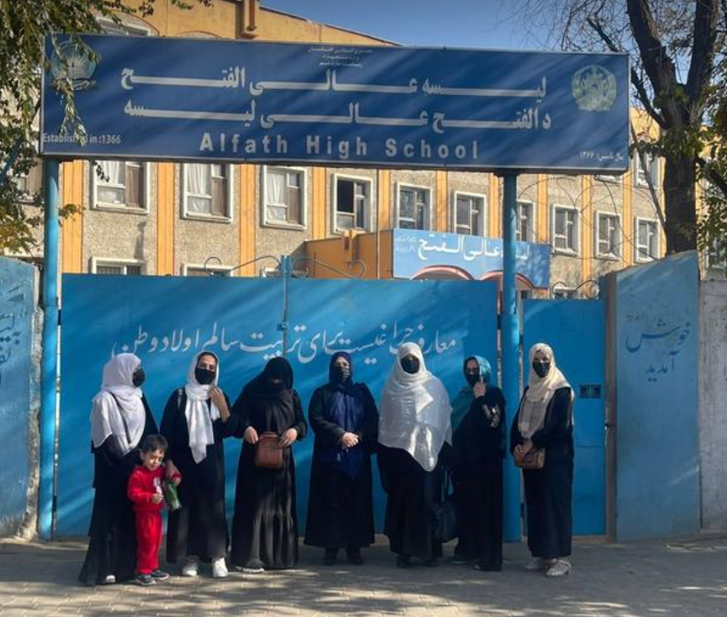 Afghan Women Protesters Gather In Front of Schools in Kabul