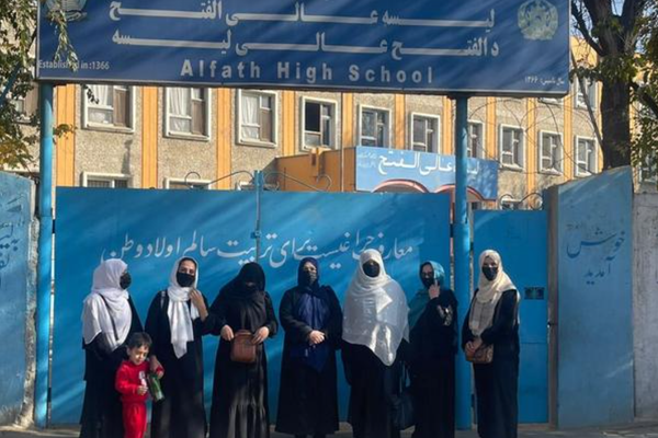 Afghan Women Protesters Gather In Front of Schools in Kabul