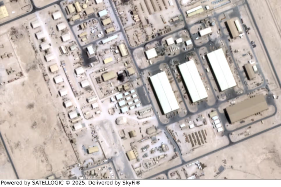 تصویر ماهواره‌ای گرفته‌شده در ۲۴ جون توسط شرکت امریکایی Satellogic که به دست ایران‌اینترنشنال رسیده، نشان می‌دهد که همان گنبد ژئودزیک به لکه‌ای سوخته و سیاه تبدیل شده است.