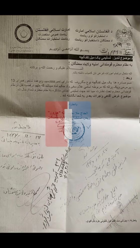 د طالبانو د استخباراتو د مامور غلام‌سخي وسله ضبط شوې ده