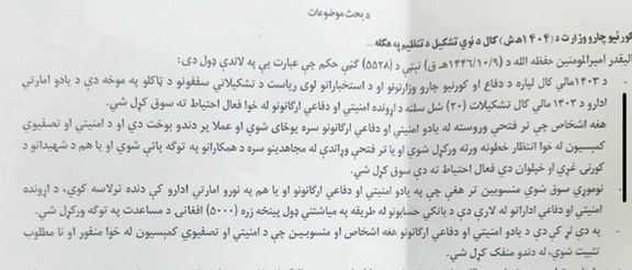 مولوي هبت الله د بودجې کسر له امله د امنیتي ادارو ۲۰ سلنه کارکوونکي فعال احتیاط ته سوق کړل