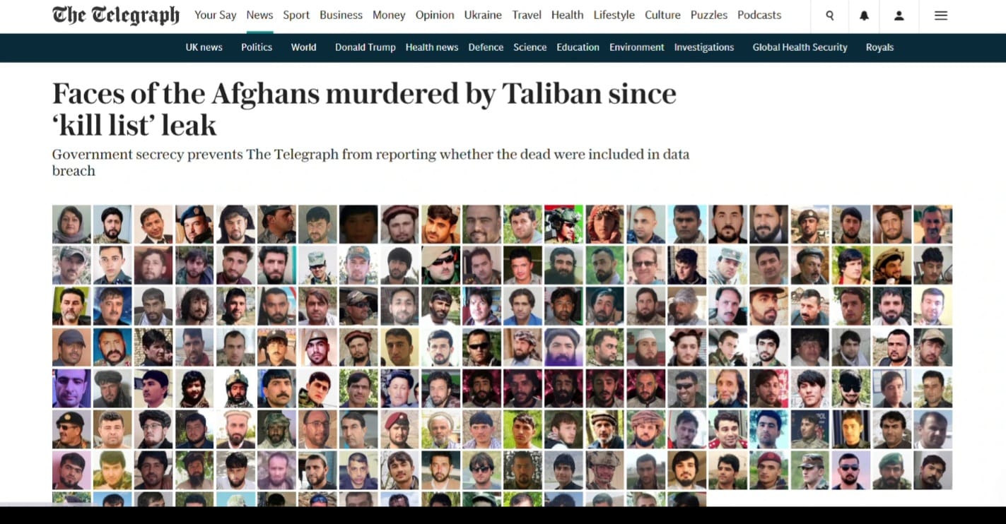 دیلی تلگراف: از زمان افشای فهرست بریتانیا، طالبان ۲۰۰ سرباز و پولیس سابق افغان را کشته‌اند