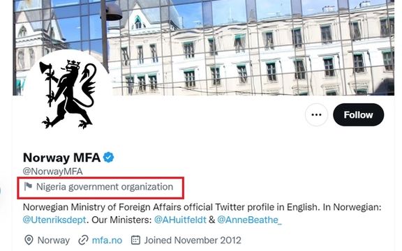 وزارت خارجه ناروی: توییتر جان، کشور ما ناروی است، نه نایجریا