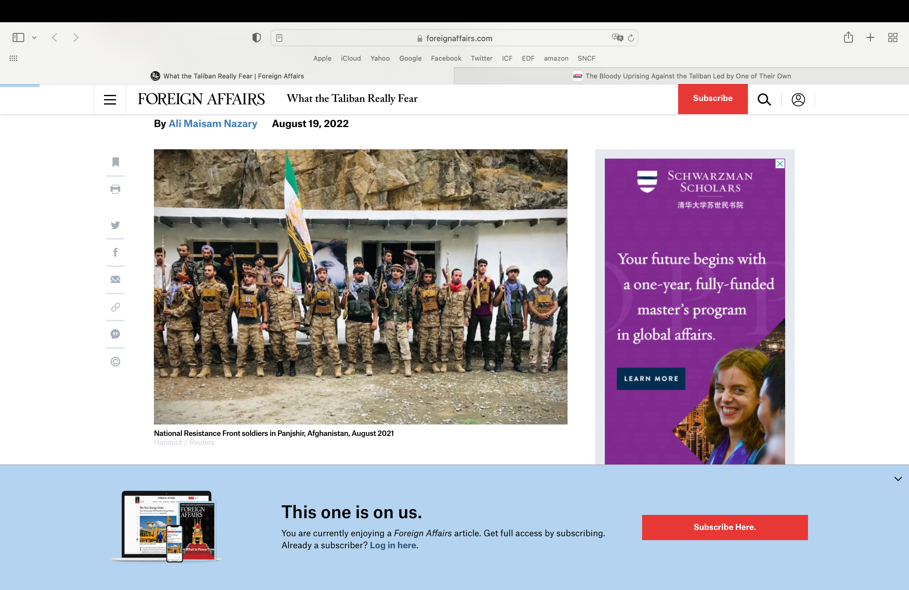 مسئول روابط خارجی جبهه مقاومت ملی: برای آزادسازی افغانستان به حمایت جهانی نیاز داریم