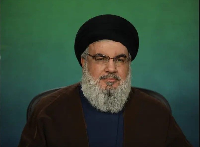 حسن نصرالله در مراسم تشییع جنازه فرمانده حزب‌الله سخنرانی می‌کند