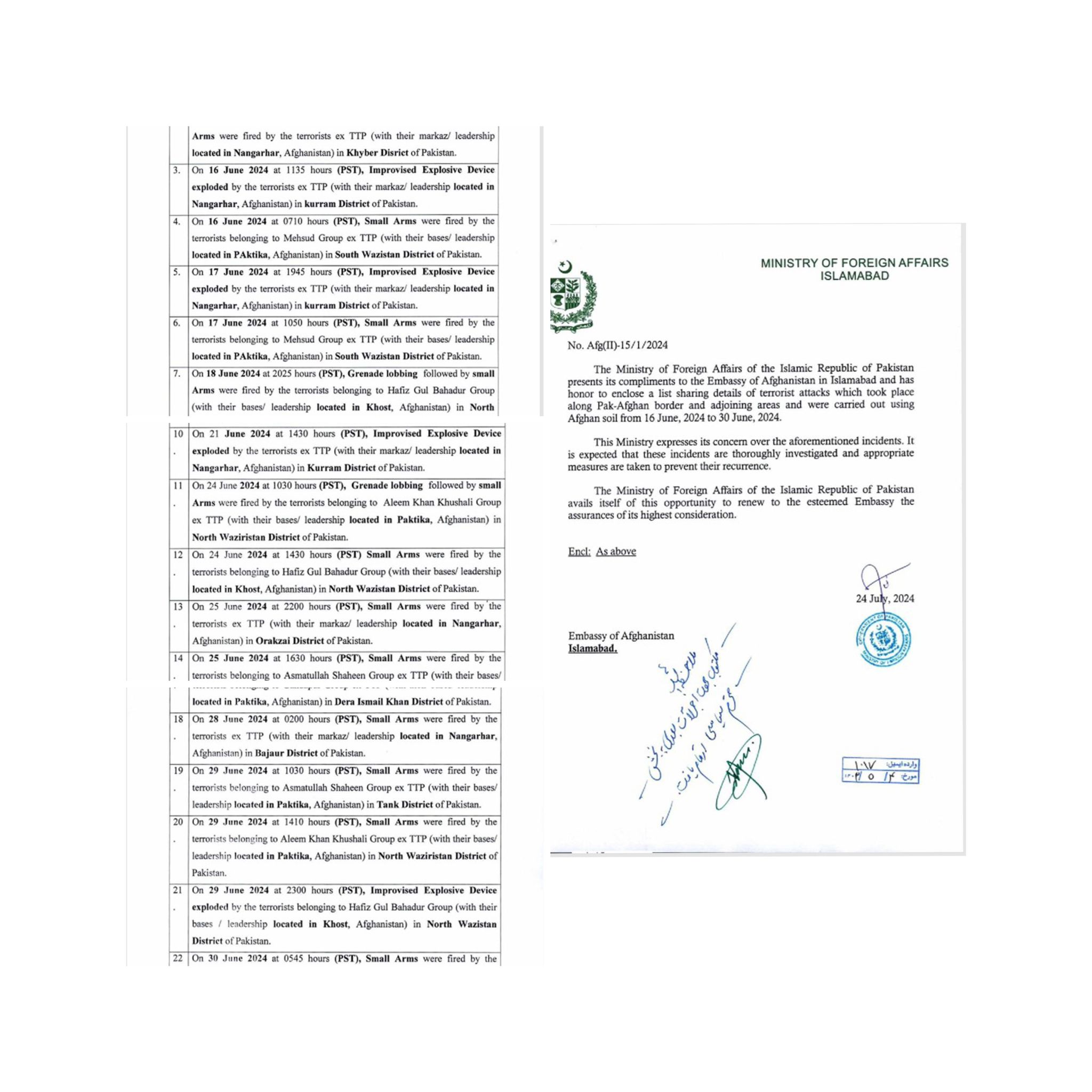 نامه وزارت خارجه طالبان به طالبان درباره حملات شورشیان