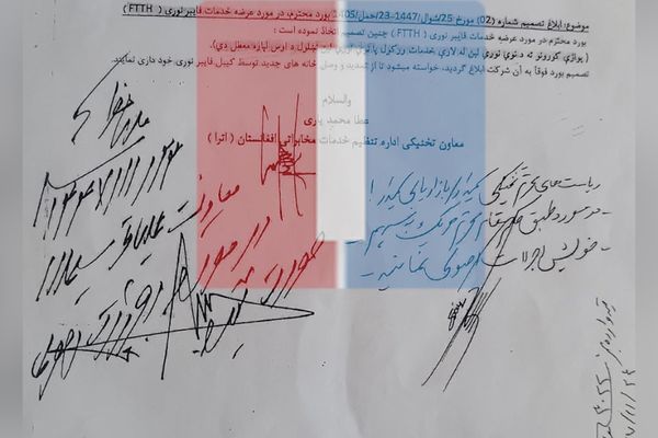مکتوب: طالبانو په کابل کې نویو کورونو ته د نوري فایبر غځولو خدمات تر امر ثاني وځنډول